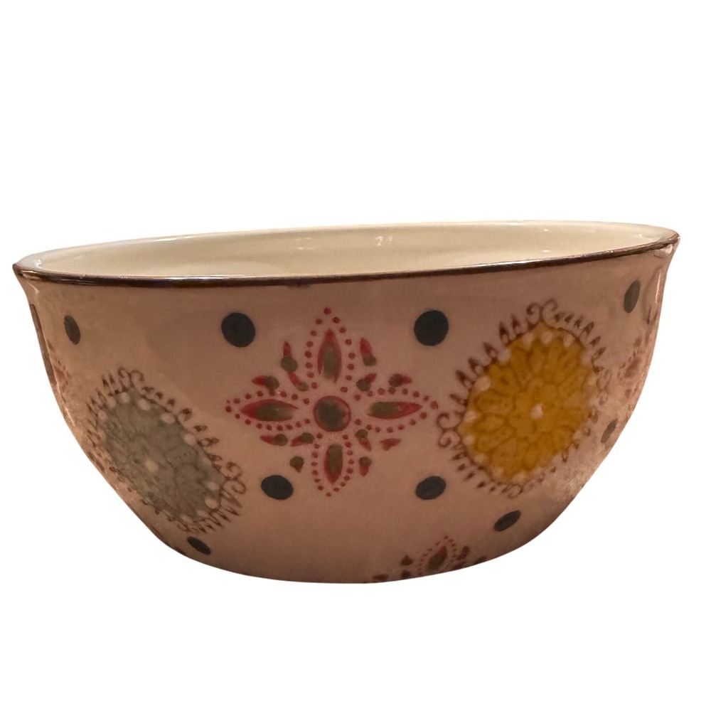 Yokohama Studio Miyabi Hand Painted Ceramic Bowl Boho Medallion‎ Polka Dot 7.5in